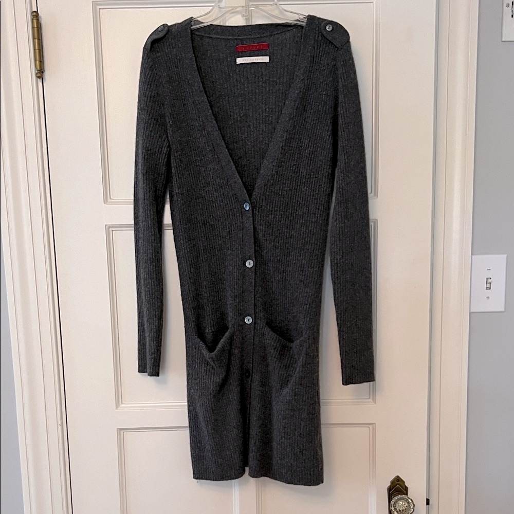 Velvet Brand Charcoal Women's Knee-Length Cashmere Cardigan